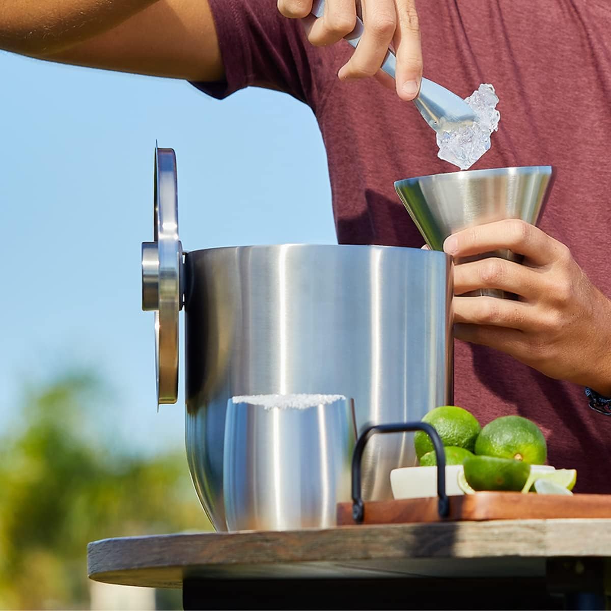 SNOWFOX Plus, Premium Vacuum Insulated Stainless Steel Ice Bucket with Lid/Scoop,Home Bar Accessories,Elegant Bartending Ice Bucket for Parties,Beautiful Outdoor Entertaining Supplies,3L,Natural Teak