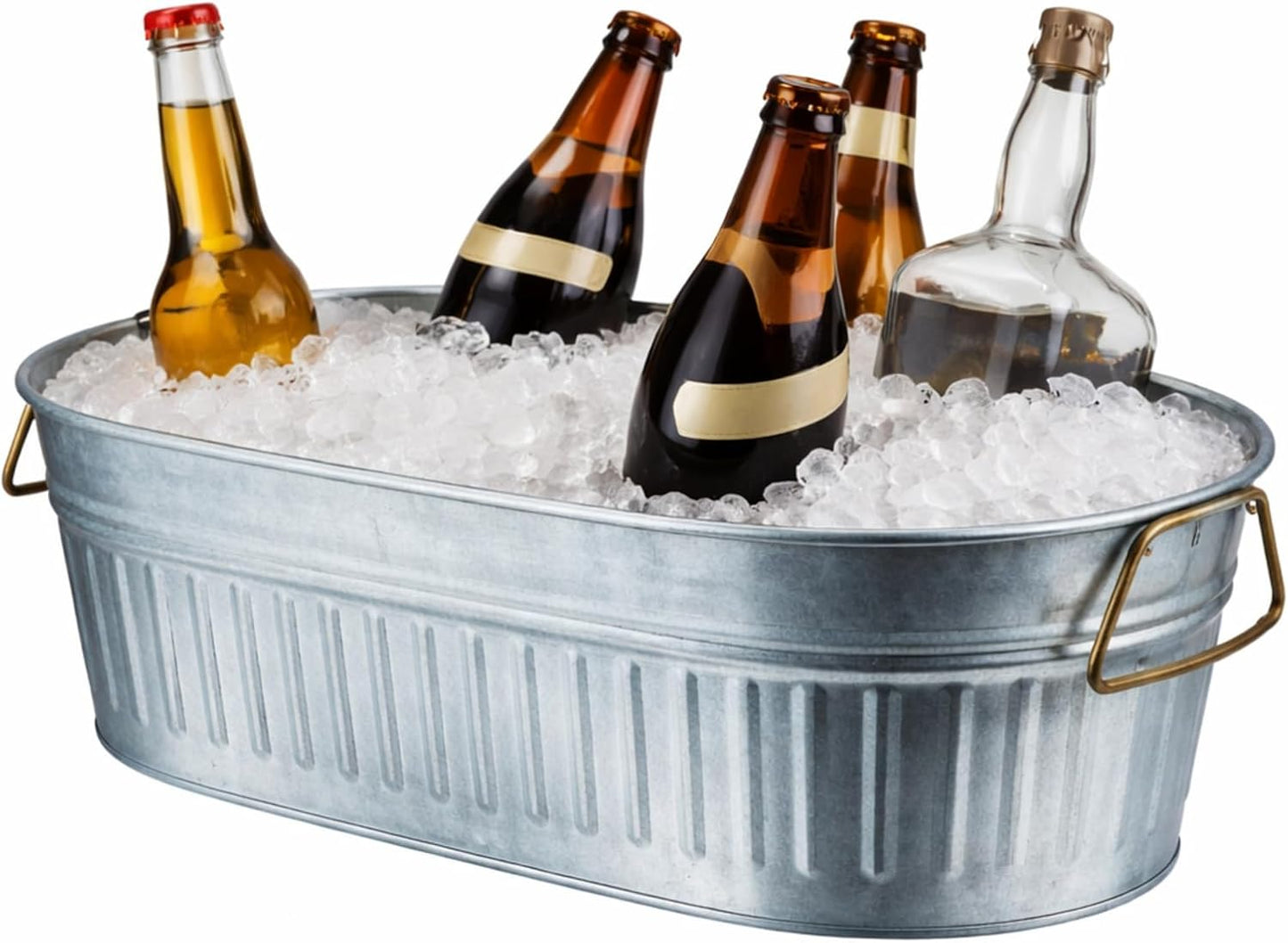 Lallisa 2 Pcs 5.3 gallons Galvanized Beverage Tub Galvanized Bucket Metal Ice and Drink Bucket with Handles Tub for Parties Farmhouse Home Pool Bar (White)