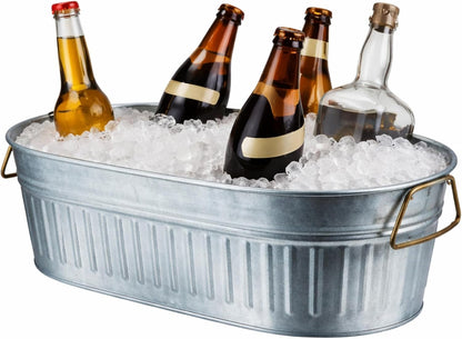 Lallisa 2 Pcs 5.3 gallons Galvanized Beverage Tub Galvanized Bucket Metal Ice and Drink Bucket with Handles Tub for Parties Farmhouse Home Pool Bar (White)
