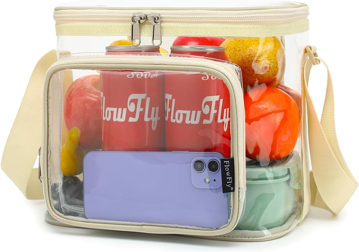 FlowFly Insulated Reusable Lunch Bag Adult Large Lunch Box for Women and Men with Adjustable Shoulder Strap,Front Zipper Pocket and Dual Large Mesh Side Pockets,Cherry - Colors A