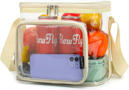 FlowFly Insulated Reusable Lunch Bag Adult Large Lunch Box for Women and Men with Adjustable Shoulder Strap,Front Zipper Pocket and Dual Large Mesh Side Pockets,Cherry - Colors A