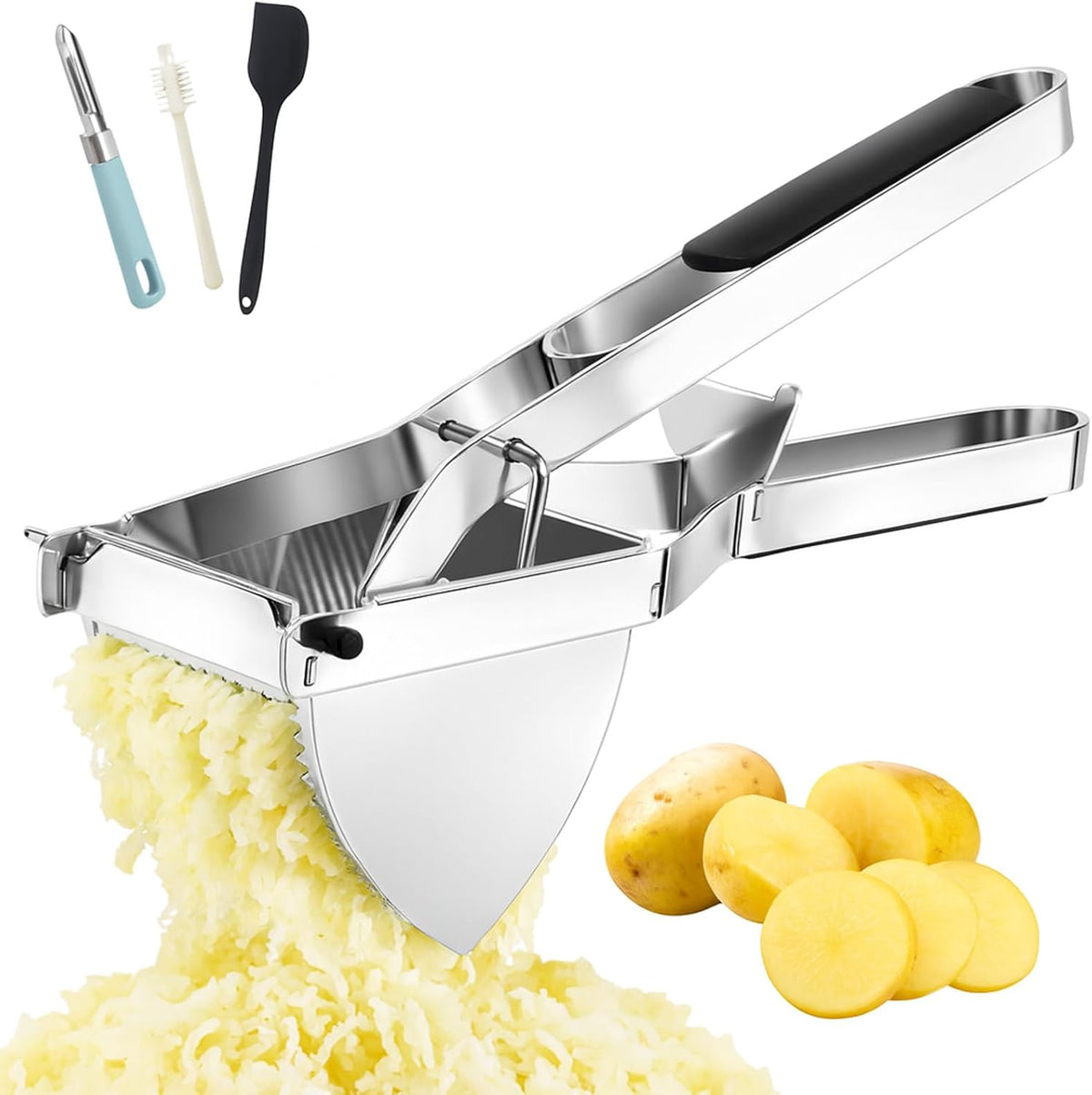 Heavy Duty Potato Ricer, Large 22oz Potato Masher, Stainless Steel Press and Mash Kitchen Gadget for Mashed Potatoes, Spaetzle Maker with Silicone Handle