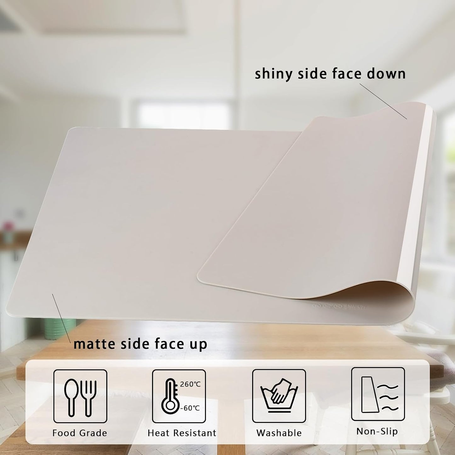 Silicone Placemats, Food-Grade Non-Slip Waterproof, Dining, Stain Resistant, Countertop Protector, Kitchen Counter Mat, Heat Resistant, Baking mat Dishwasher Safe (23.6"×15.7"-1pack, Black)