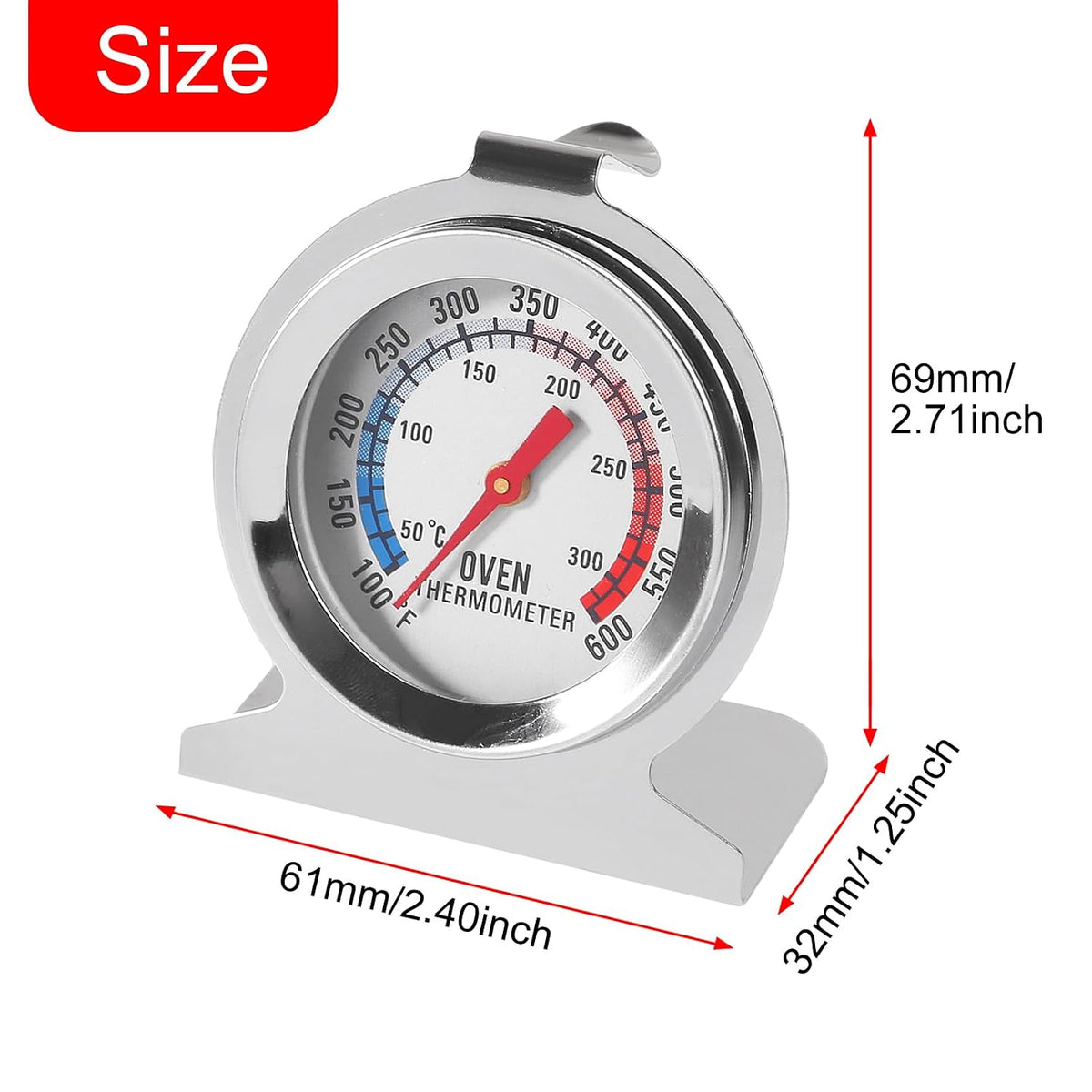 Oven Thermometer 100-600°F/50-300°C Stainless Steel Kitchen Cooking Thermomete OvenTemperature Gauge Grill Fry Chef Thermometer Oven Baking Chef Thermometer for Kitchen Cooking Baking