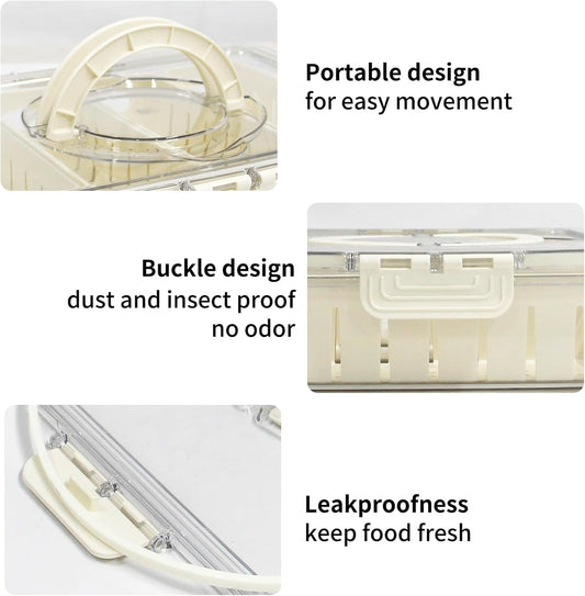 Divided Serving Tray with Lid, Snackle Box Container with Compartments, Snack Container with Handle, Veggie Tray, Fridge Fruit Storage - Keeping Fresh, Great for Party Entertaining Picnic