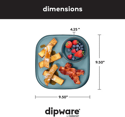 Madesmart Dipware Reusable Dining Plate/Serving Tray for Appetizers and Snacks, Food-Safe Appetizer Serving Platter with Removable Dip Bowl, Midnight
