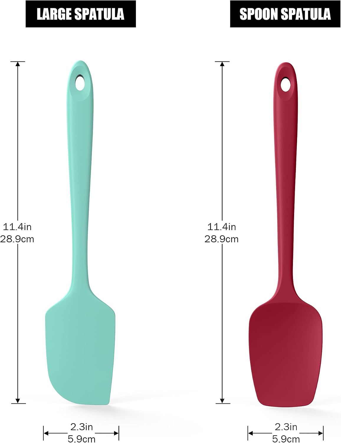 2-Piece Silicone Scraper & Spoon Spatulas: Doosu 600°F Heat Resistant Food Grade BPA Free Rubber Baking Flat Spatula Kitchen Cooking Spoonula for Mixing Scraping Folding Stirring Serving (Aqua Sky)