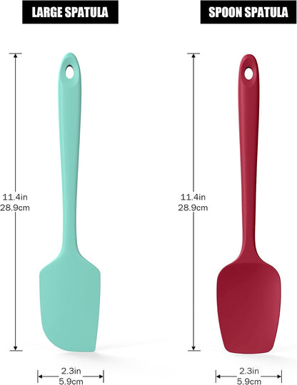 2-Piece Silicone Scraper & Spoon Spatulas: Doosu 600°F Heat Resistant Food Grade BPA Free Rubber Baking Flat Spatula Kitchen Cooking Spoonula for Mixing Scraping Folding Stirring Serving (Aqua Sky)