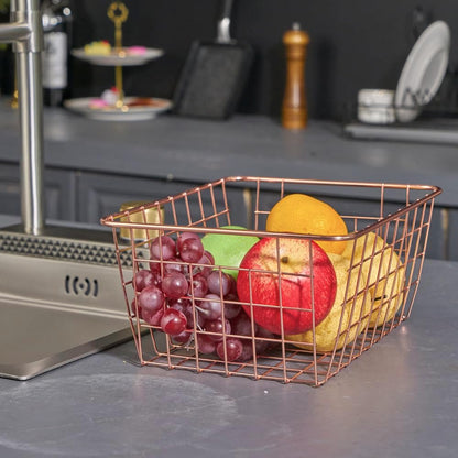 JUNCHU CHERRY Wire Kitchen Storage Basket 4 Packs,Perfect Pantry Organization Accessories Baskets,Laundry Basket,Countertop Organization,Suitable for Kitchen,Bathroom,Bedroom,Tabletop,Stackable,Chrome