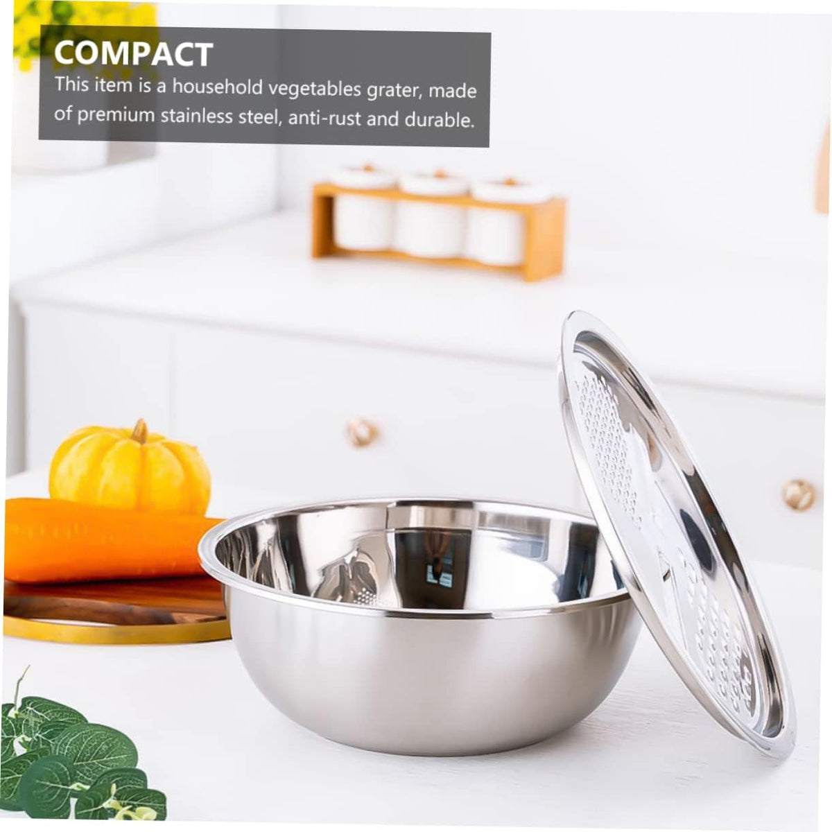 Stainless Steel Grater with Bowl Multiuse Strainer Shredder Slicer for Vegetable Prep Rice Washing Draining and Chopping Portable Kitchen Tool for Home