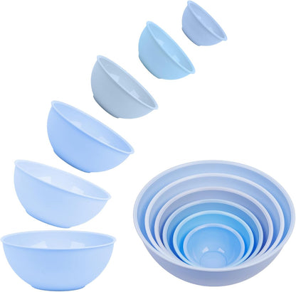 BoxedHome BPA Free Plastic Round Mixing Bowl with Lids, 12 Pack Nesting Bowls with Lids Set, Microwave and Dishwasher Safe Prep & Serving Bowls Great for Mixing, Baking, Serving (pinkish green, 12pcs)