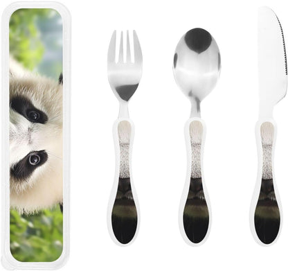 3-Piece Kids Silverware Set With Storage Case, Stainless Steel Reusable Children Safe Knife Spoon Fork Set Blue Active Girl Running Sunset Children Flatware Set For Kids Lunch Box - Colors A