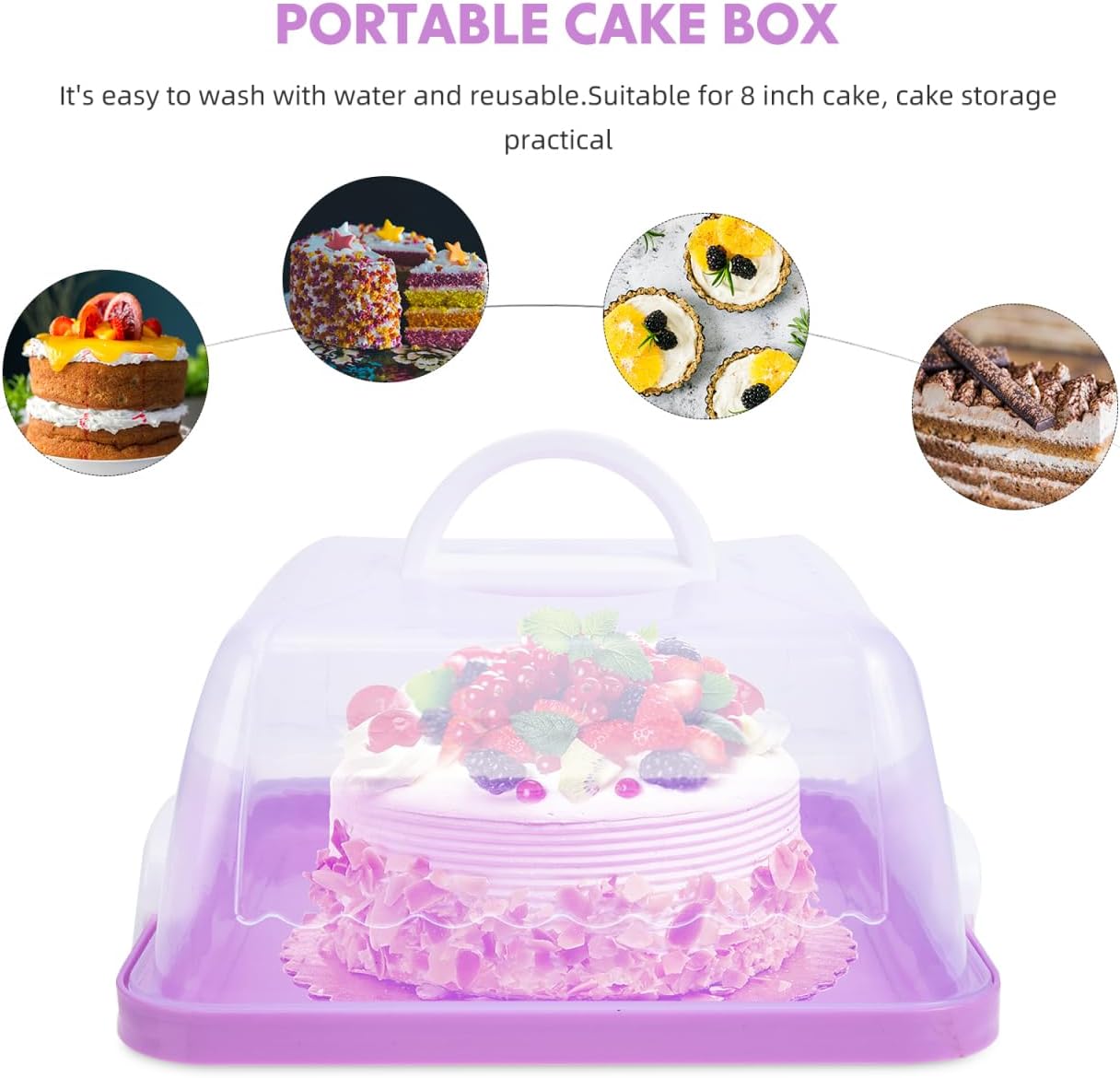 VICASKY Portable Cake Carrier with Handle and Lid 10.03 Inch Square Plastic Cake Container for Birthday Parties Home Baking Transport