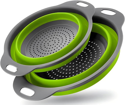Collapsible Colander Set of 2, Foldable Silicone Pasta Strainer with Handles, 2 Pack Space Saving Kitchen Colander for Fruits,Space Saving Pasta Strainer Basket for Fruits & Vegetables