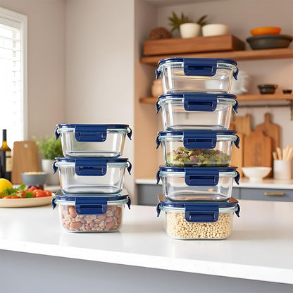 16oz Square Glass Food Storage Containers With Lids, 2 Cup Square Glass Food Containers With Lids, BPA free Small Meal Prep Bowls for leftovers, Dishwasher, Freezer Safe (8Pack)