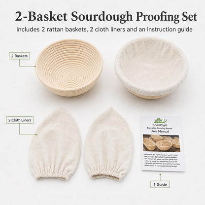 Sourdough Banneton Bread Proofing Basket Set of 2, 9'' Round