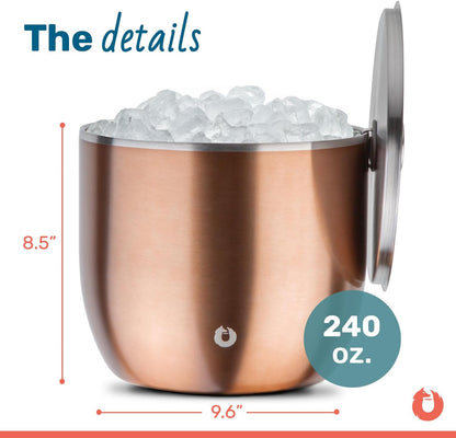 SNOWFOX Plus, Premium Vacuum Insulated Stainless Steel Ice Bucket with Lid/Scoop,Home Bar Accessories,Elegant Bartending Ice Bucket for Parties,Beautiful Outdoor Entertaining Supplies,3L,Natural Teak