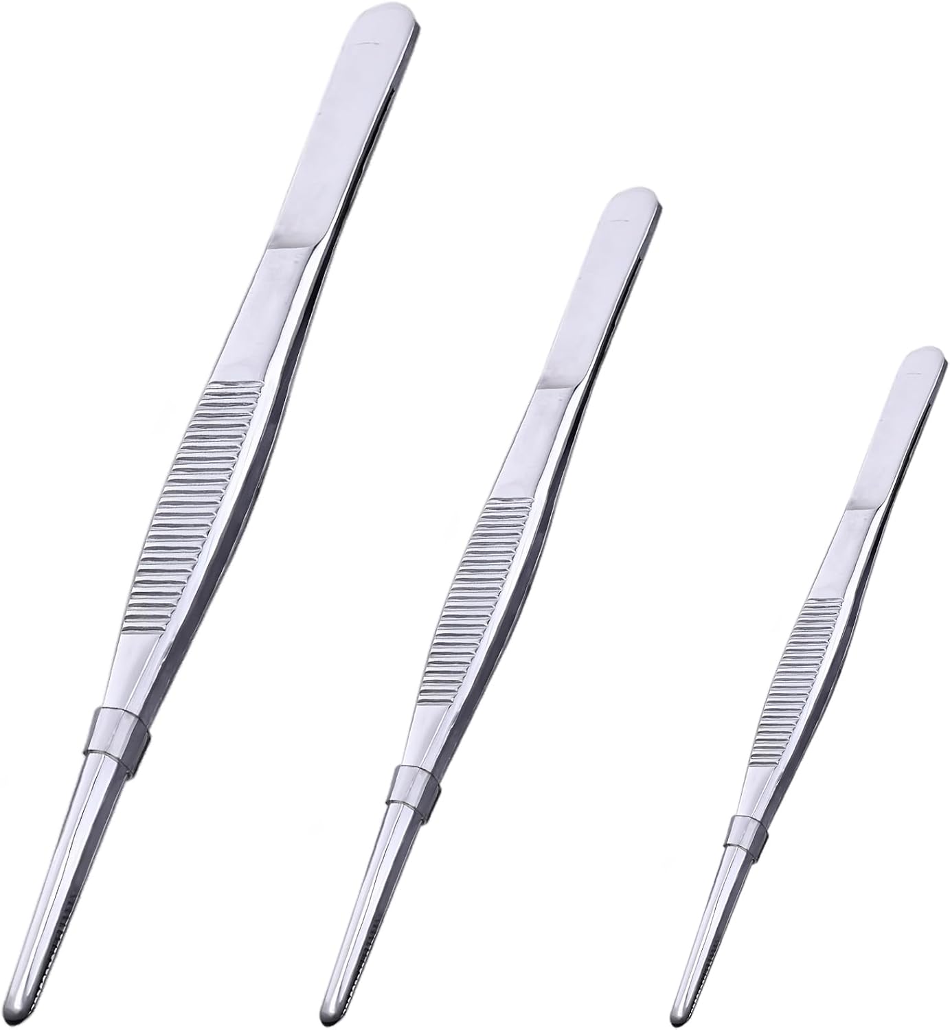 3PCS Stainless Steel Tweezers Set 8" 10" 12", Long Kitchen Tongs with Precision Serrated Tips for Cooking, Medical, Garden, Aquarium and Laboratory Use