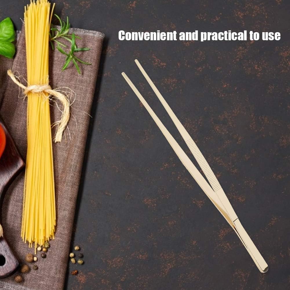 12" Stainless Steel Extra Long Tweezer, Precision Serrated Tips Metal Chef Tweezer Non-slip Kitchen Serving Tong for Food Cooking Baking Grilling Plating BBQ (Gold)