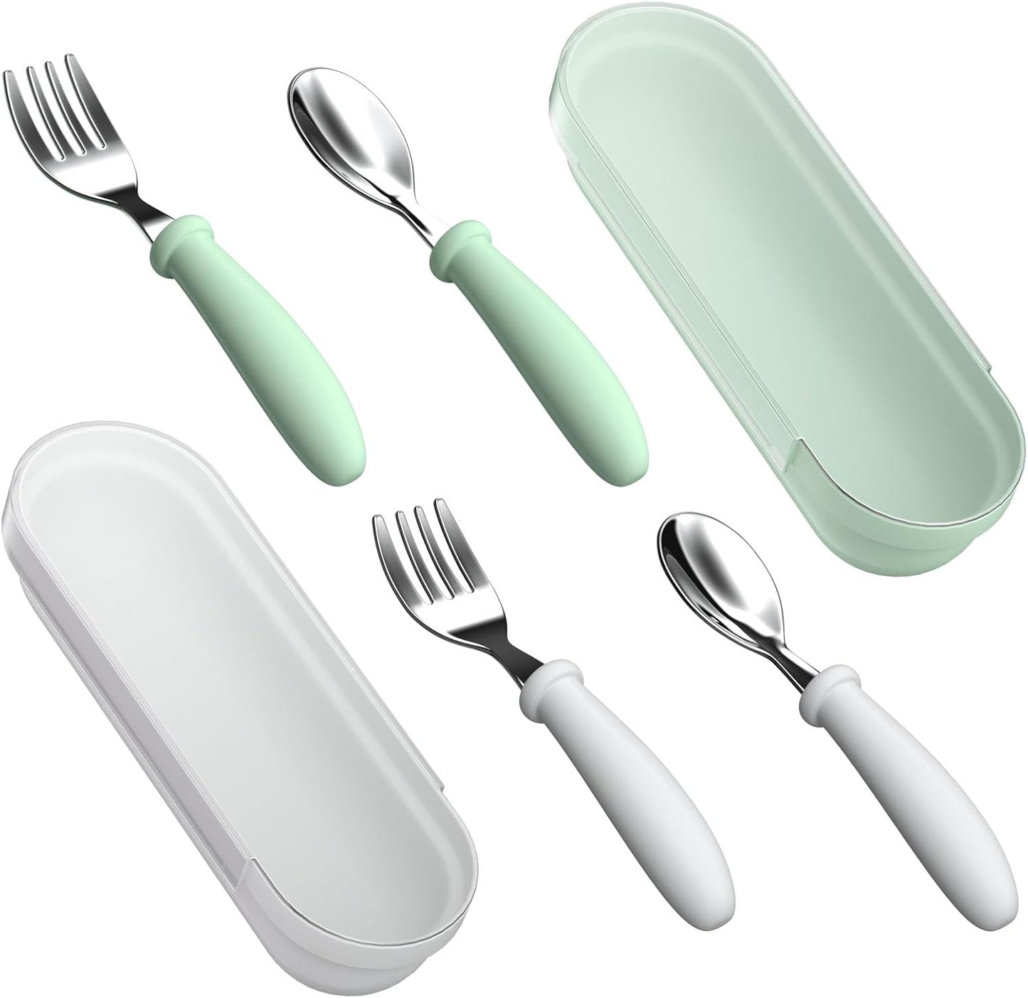 Toddler Utensils, Toddler Forks and Spoons, Baby Utensils Set with Storage Box for Self Feeding Safe, Dishwasher Safe (2 Set with Case)
