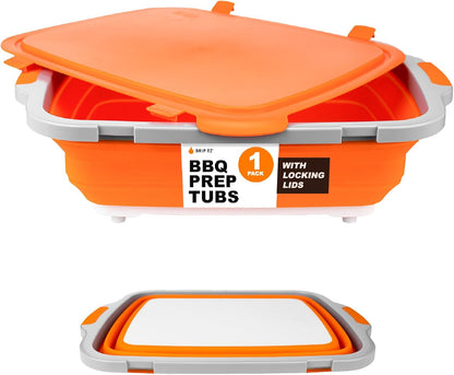 Drip EZ Collapsible BBQ Prep Tub - for Meal Prep Marinating Food Storage - Includes Cutting Board & Locking Lid - (1) XL - Black
