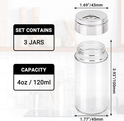 Segarty Spice Jars, 3 oz Spice Bottles with Shaker Lids, Glass Empty Seasoning Containers with Adjustable Pour Holes for Kitchen Spice Storage Stainless Steel Flow Top Salt and Pepper Shakers