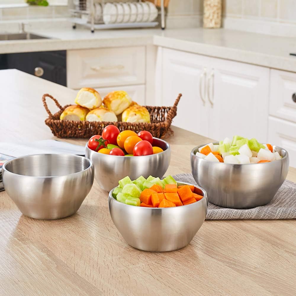 E-far Stainless Steel Bowls for Kids-6 Pack, 12OZ Double Walled Baby Toddler Bowls for Baby Food/Cereal/Snack, 18/10 Non-Toxic Metal & Unbreakable, Dishwasher Safe