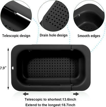 KesaPlan Collapsible Sink Colanders and Strainers Basket Over the Colander Extendable Plastic Fruit Vegetable Strainer Drainer for Kitchen(Length 14.3-19.4 inch)(Gray Set of 2)