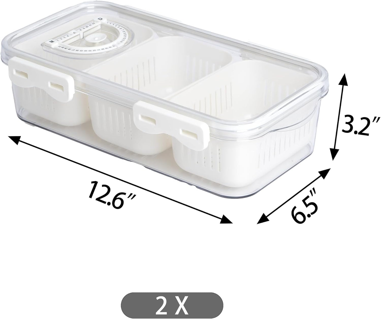 2Pack Poratble Bacon Storage Container for Fridge Divided Snackle Box Charcuterie Container 4 Compartment Serving Veggie Tray with Lid Portable Travel Fruit Caddy for Cheese,Candy,Nuts,Salad