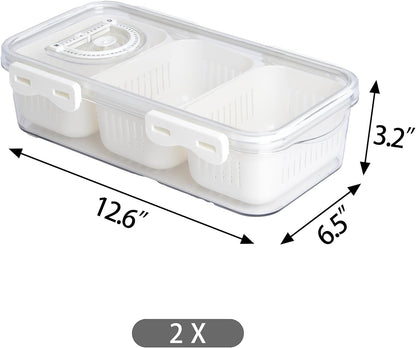 2Pack Poratble Bacon Storage Container for Fridge Divided Snackle Box Charcuterie Container 4 Compartment Serving Veggie Tray with Lid Portable Travel Fruit Caddy for Cheese,Candy,Nuts,Salad