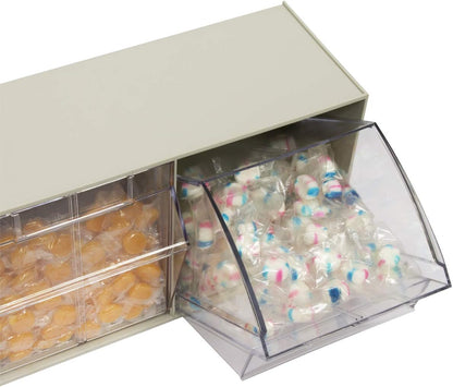 Akro-Mils TiltView Plastic Storage Cabinet with 6 Tilt Out Bins, Horizontal Organizer, Teacher Toolbox, and Office Supply Organizer, 23-5/8" W x 3-1/2" H x 3-3/4" D, Stone