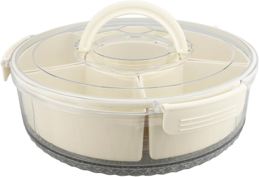 Divided Serving Tray, 360 Degree Rotating Snack Container with 6 Compartments and Transparent Cover Lid, for Party Picnic Beach Travel