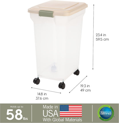 IRIS USA Dog Food Storage Container 58 Lb, Airtight Large Pet Food Storage Bin with Wheels, for Dog Cat Bird Chicken Food, Holds Up to 58 lbs, Keep Fresh, BPA Free, Made in USA, Black