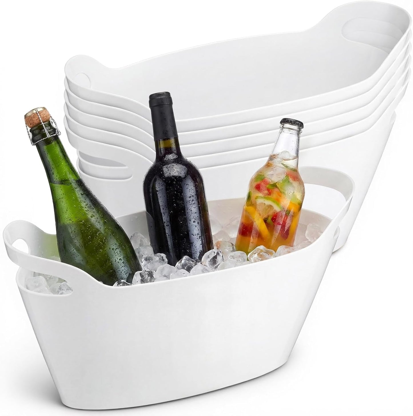 meekoo 6 Pack 6l Ice Bucket for Parties, Plastic Beverage Tub with Handles, Portable Ice Drink Bucket for Wine, Champagne, Beer, Cocktail, Large Drink Chiller for Wedding, Bar, Picnic, Pool(White)