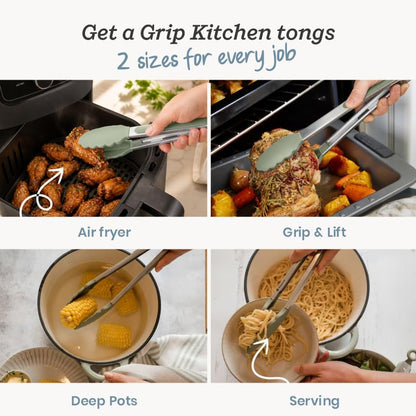 Starpack Get a Grip Silicone Kitchen Tongs (2-Pack, 9" + 12") - LFGB Non Toxic, 600°F Heat Resistant, BPA-Free - Heavy-Duty Stainless Steel, Locking - Dishwasher Safe for Nonstick Cookware