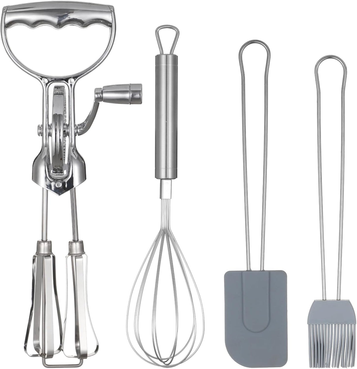 Rotary Egg Beater Set, Manual Rotating Beater with Mixer, Silicone Brush, and Spatula, Double-head Hand Push Whisk, Household Ehisk Accessories for Baking