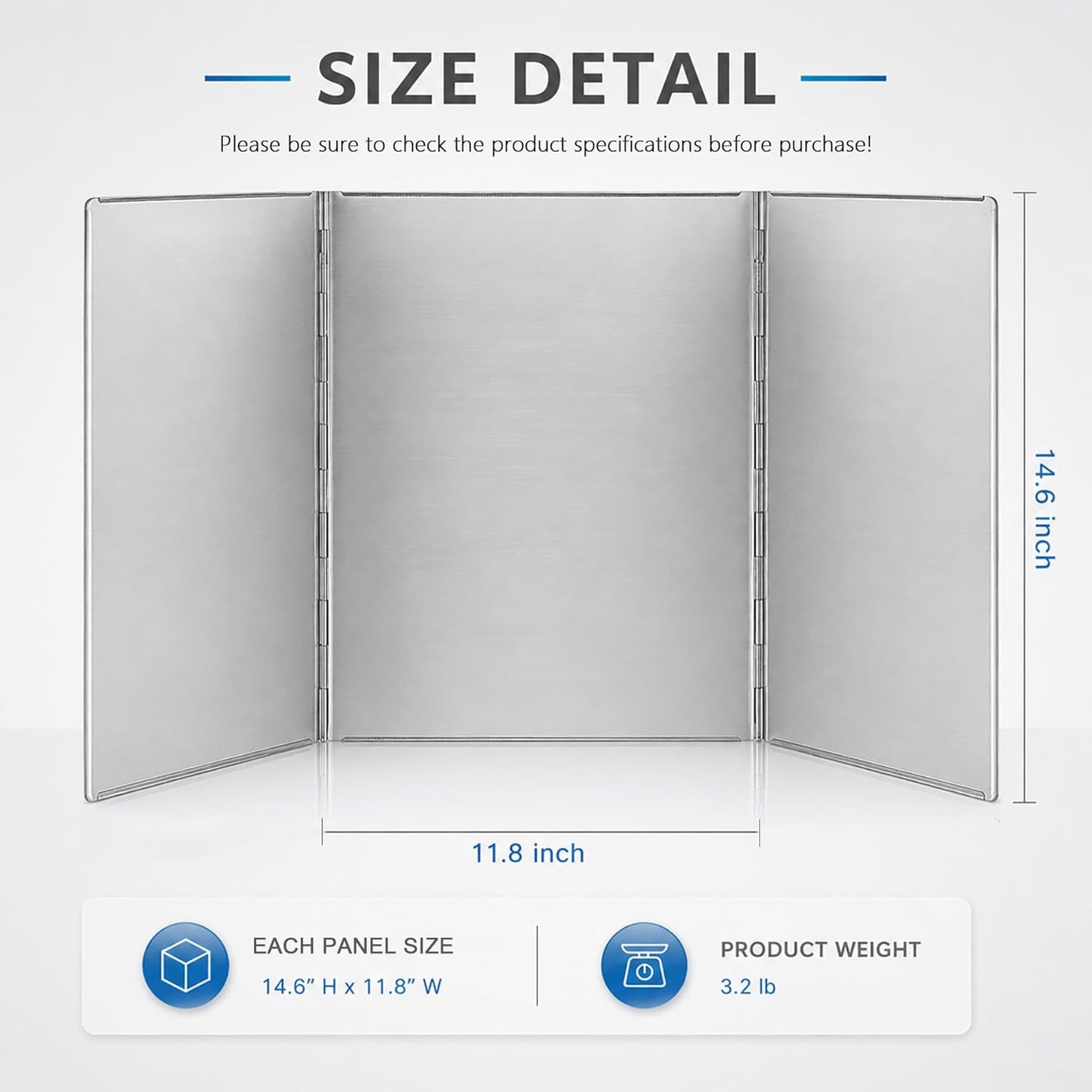 3 Sided Splatter Guard, Anti Splatter Shield Stainless Steel Oil Splatter Guard for Stove Top, Foldable Grease Splatter Screen