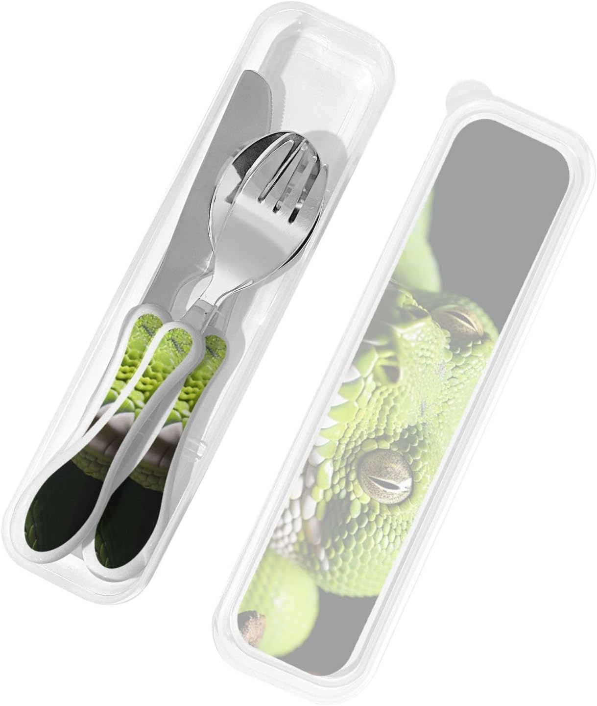 3-Piece Kids Silverware Set With Storage Case, Stainless Steel Reusable Children Safe Knife Spoon Fork Set Blue Lotus Floral Children Flatware Set For Kids Lunch Box