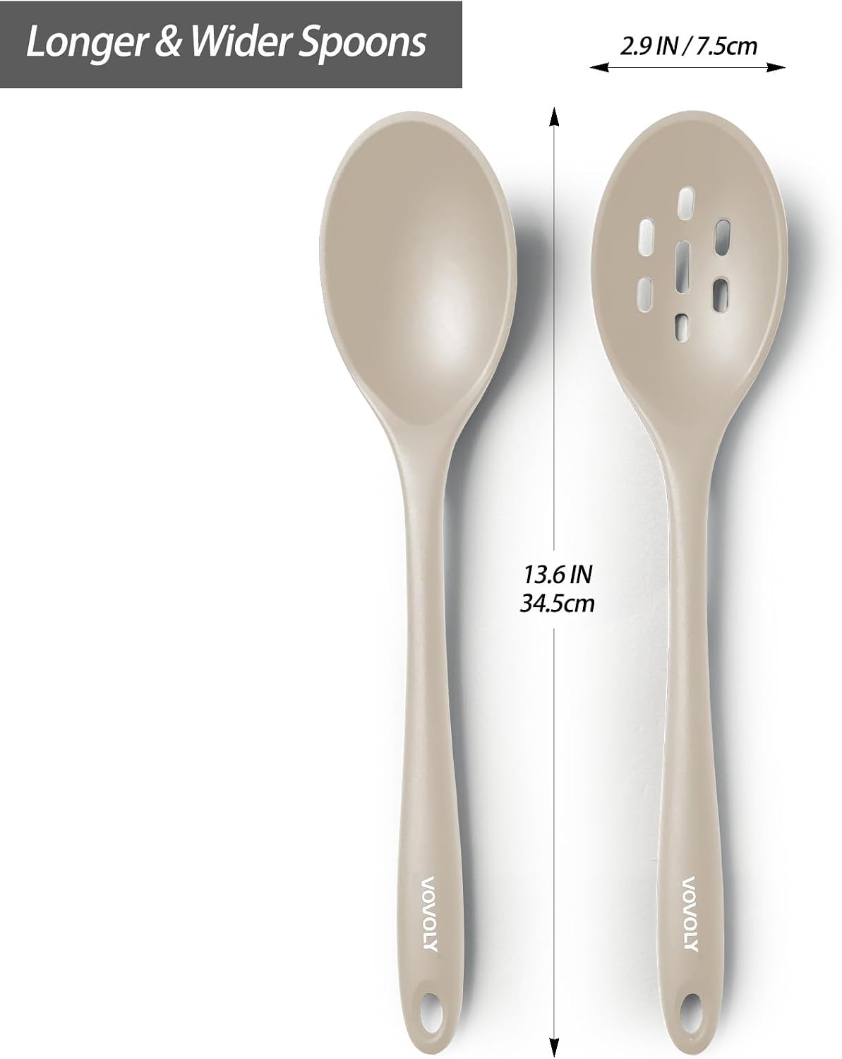 Silicone Spoons for Cooking - Extra Large Kitchen Spoons for Mixing, Serving, & Stirring - 600°F Heat-Resistant Non Stick Utensils Ladle & Skimmer- Dishwasher Safe, Black