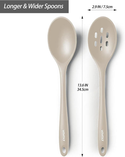 Silicone Spoons for Cooking - Extra Large Kitchen Spoons for Mixing, Serving, & Stirring - 600°F Heat-Resistant Non Stick Utensils Ladle & Skimmer- Dishwasher Safe, Black