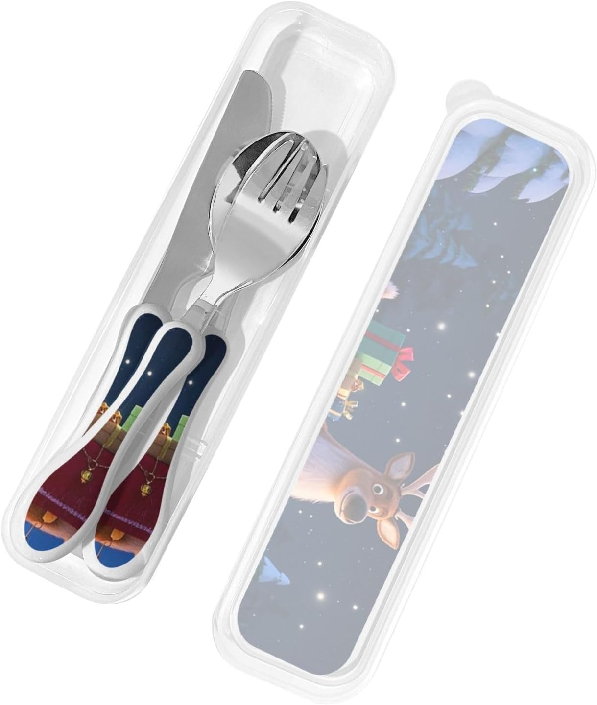 3-Piece Kids Silverware Set With Storage Case, Stainless Steel Reusable Children Safe Knife Spoon Fork Set Chinese Celadon Peacock Children Flatware Set For Kids Lunch Box