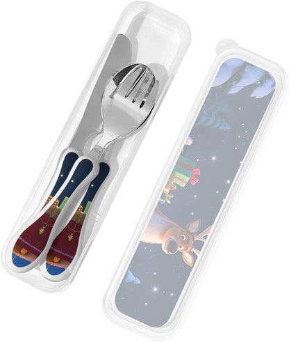 3-Piece Kids Silverware Set With Storage Case, Stainless Steel Reusable Children Safe Knife Spoon Fork Set Chinese Celadon Peacock Children Flatware Set For Kids Lunch Box