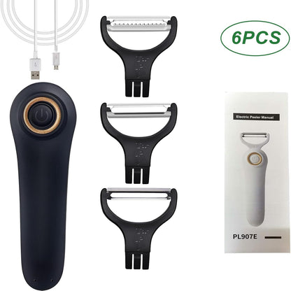 Electric Potato Peeler, Handheld Electric Vegetables and Fruit Peeler 3-in-1 Pro Set, USB Rechargeable Kitchen Gadgets for Apples, Potato, Carrots, Cucumber
