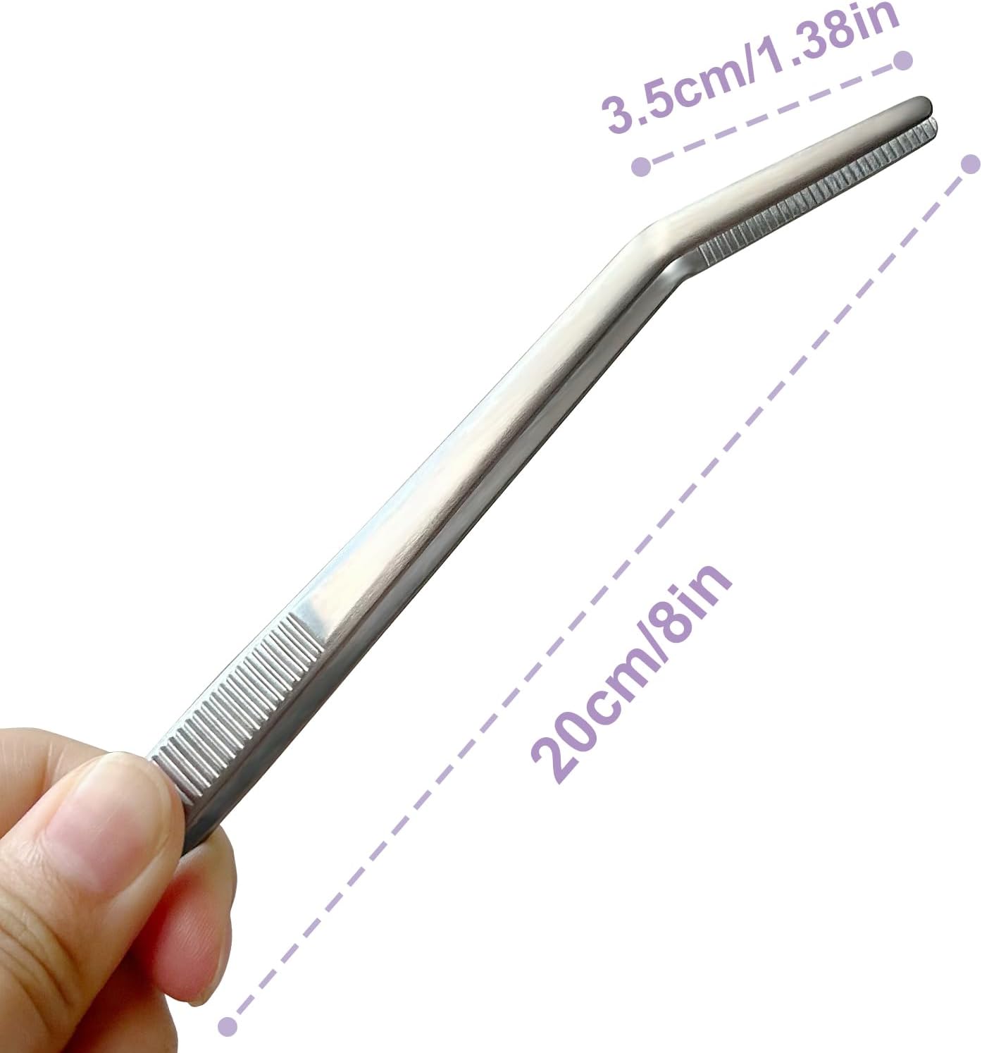 8-Inch Kitchen Tweezers Stainless Steel Culinary Plating Tweezer, Professional Chef Tweezer Food Tongs (Curved Head, Sliver)