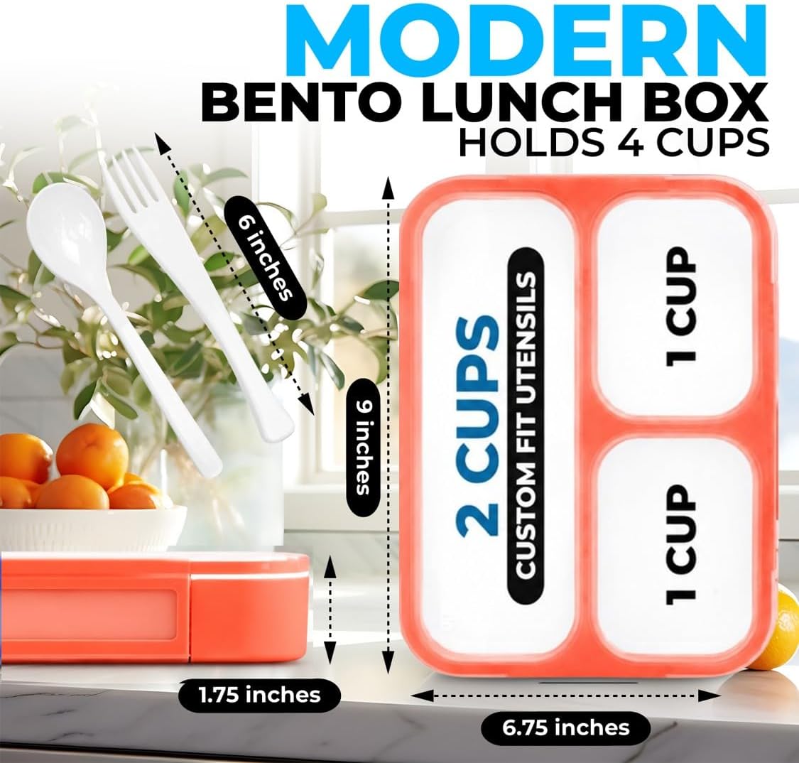 kinsho Bento Lunch-Box for Adults Kids Lunches, Portion Control Container Boxes for Women Girls Boys | Leak-Proof Snack Containers, BPA-Free Utensils 5 Compartments | Blue & Green 2 Pack Set