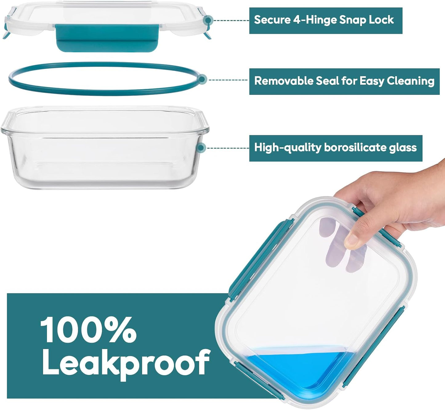 GENICOOK Glass Food Storage Containers With Glass Lids Bento Box Set Lunch Box Eco Friendly Meal Prep Containers Airtight – Plastic Free, Silicon Sleeve Bpa Free 4.4cup/ 5 * 1050ml