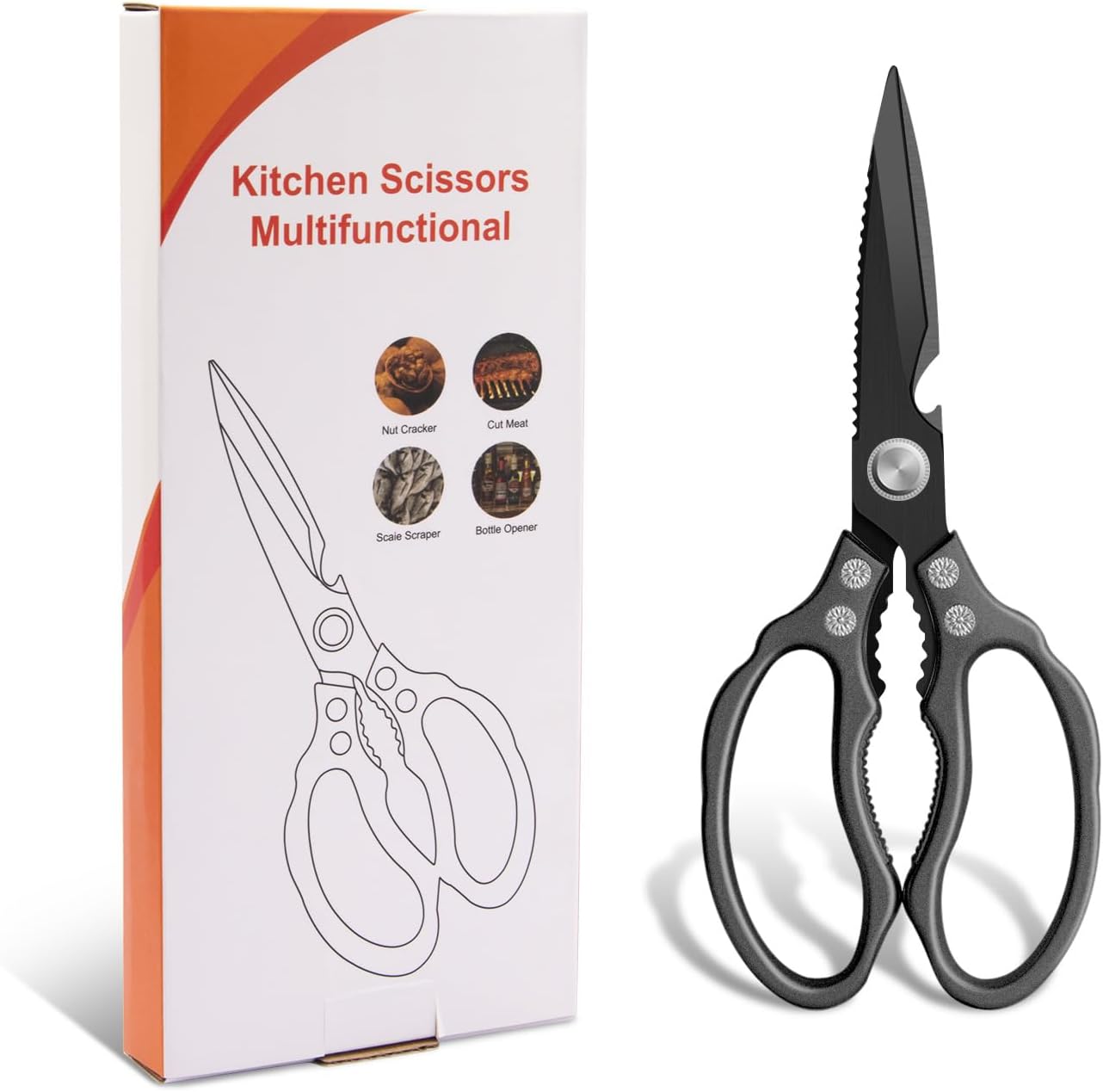 CGBE Kitchen Scissors, Multi-Purpose Kitchen Shears, Heavy Duty Dishwasher Safe Food Scissors for Chicken, Poultry, Fish, Meat & Herbs with Non-Slip Grips - Sliver