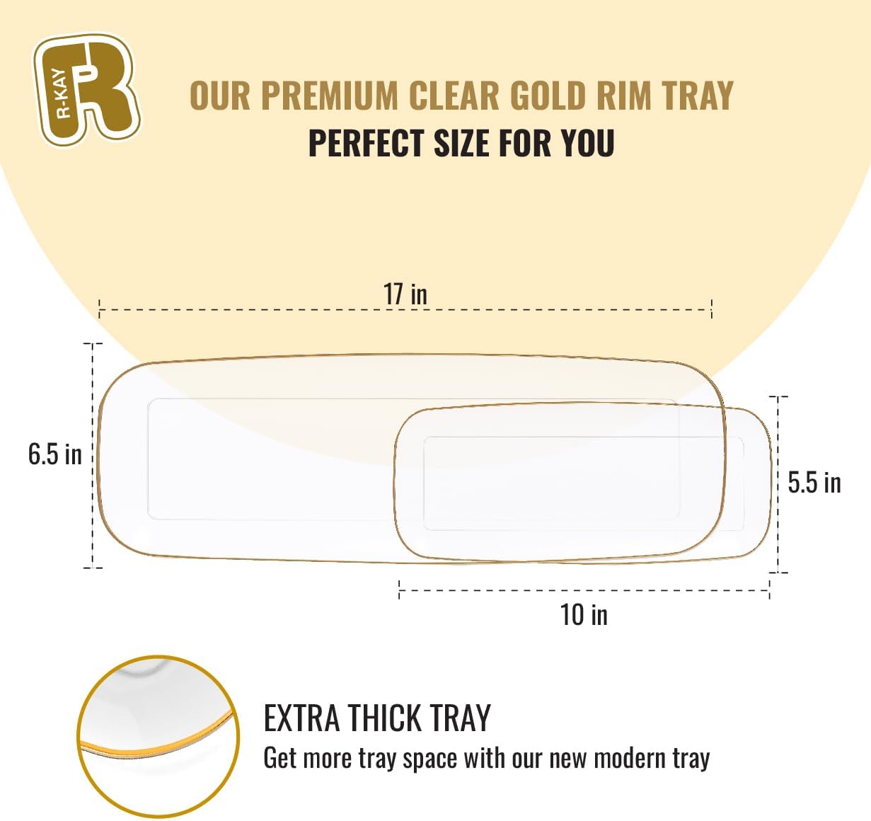 R-kay 4 Pack White Plastic Serving Trays for Party - White Serving Tray 17 by 6.5 in - Rectangular Heavy Duty Dessert Trays for Food