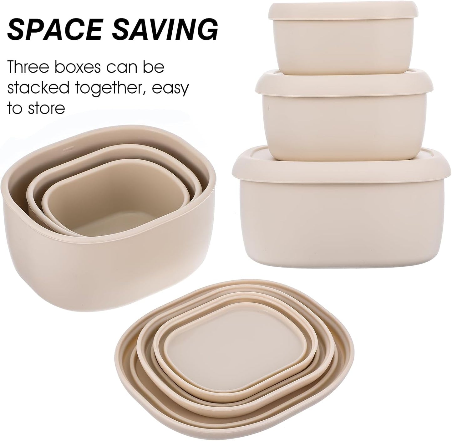 Set of 3 Silicone Food Storage Containers, Nesting Silicone Food Containers With Lids, Reusable Lunch Box Bento, Dishwasher Microwave Oven Freezer Safe(6.7 Oz, 10 Oz, 20 Oz), Milky White