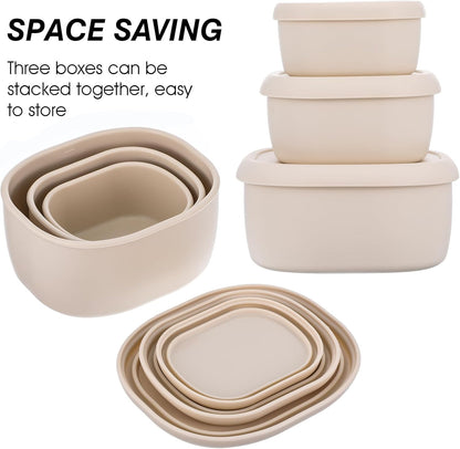 Set of 3 Silicone Food Storage Containers, Nesting Silicone Food Containers With Lids, Reusable Lunch Box Bento, Dishwasher Microwave Oven Freezer Safe(6.7 Oz, 10 Oz, 20 Oz), Milky White